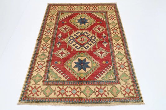 145 x 184 cm | Kazak Tribal Hand Knotted Veg Dye Wool Carpet