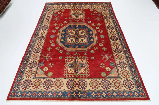 180 x 239 cm | Kazak Afghan Tribal Hand Knotted Veg Dye Wool Carpet