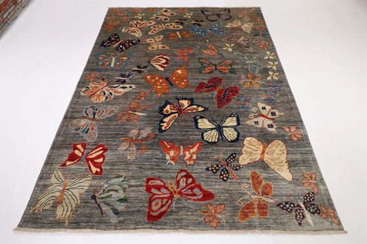 175 x 241 cm | Butterfly Afghan Tribal Hand Knotted Veg Dye Wool Carpet