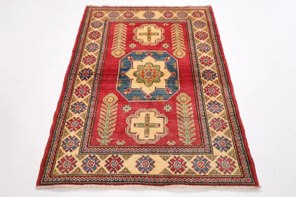 120 x 160 cm | Kazak Afghan Tribal Hand Knotted Veg Dye Wool carpet