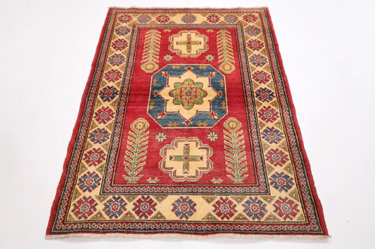 120 x 160 cm | Kazak Afghan Tribal Hand Knotted Veg Dye Wool carpet