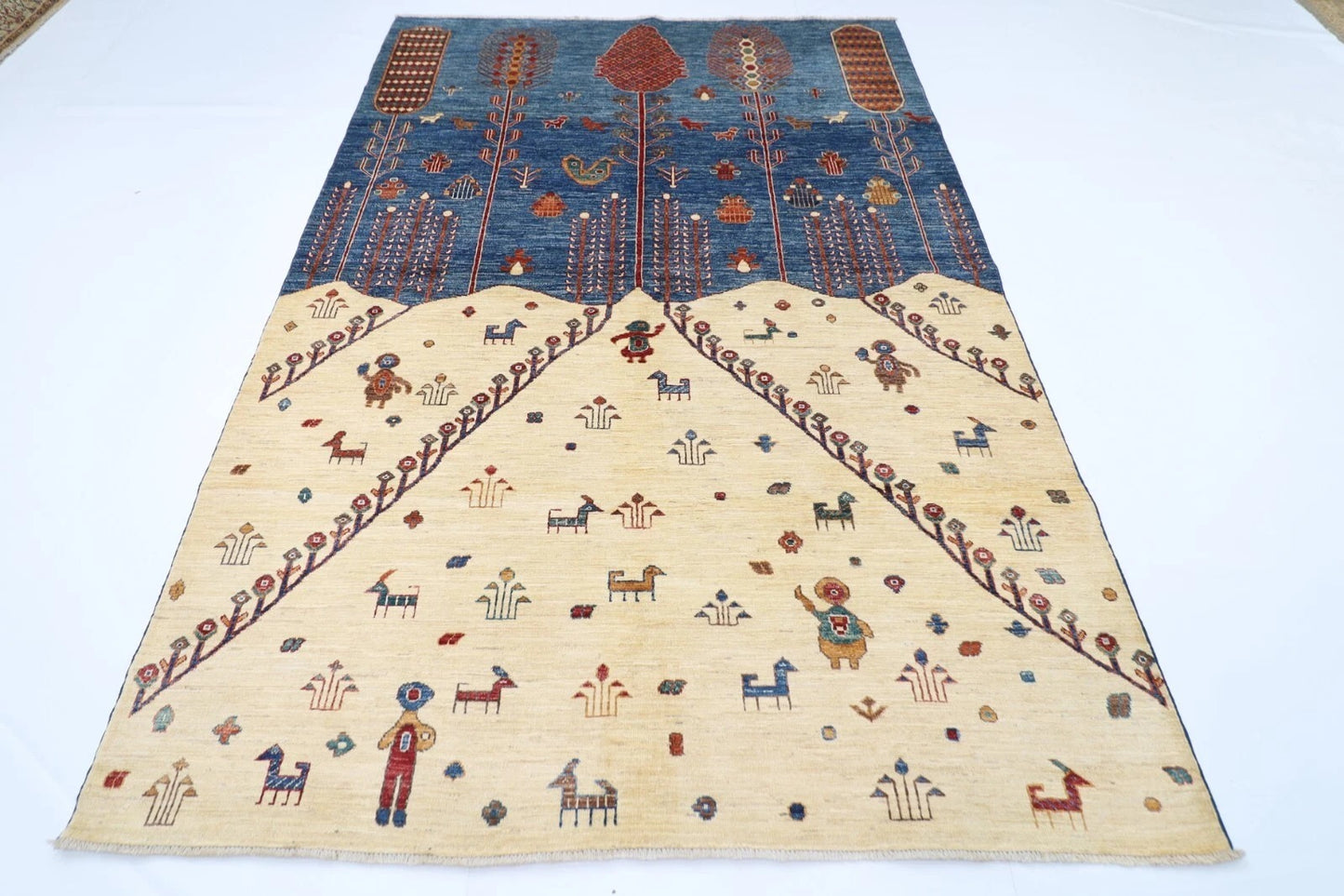 182 x 262 cm | Gabbeh Landscape Afghan Tribal Hand Knotted Veg Dye Wool Carpet