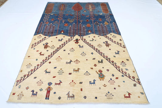 182 x 262 cm | Gabbeh Landscape Afghan Tribal Hand Knotted Veg Dye Wool Carpet