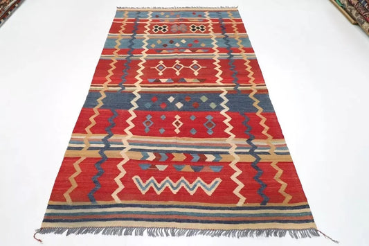 154 x 256 cm | Flat Weaved Afghan Tribal Hand Knotted Veg Dye Wool Carpet