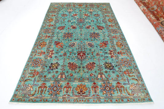 203 x 296 cm | Turquoise Afghan Tribal Hand Knotted Carpet