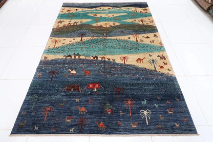 184 x 260 cm | Landscape Gabbeh Afghan Tribal Hand Knotted Veg Dye Wool Carpet