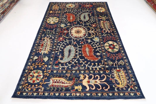 184 x 281 cm |  Suzani Blue Afghan Tribal Hand Knotted Veg Dye Wool carpet