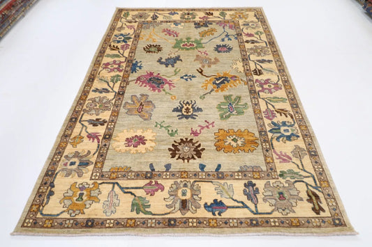 183 x 269 cm | Oushak Gray Afghan Tribal Hand Knotted Veg Dye Wool Carpet