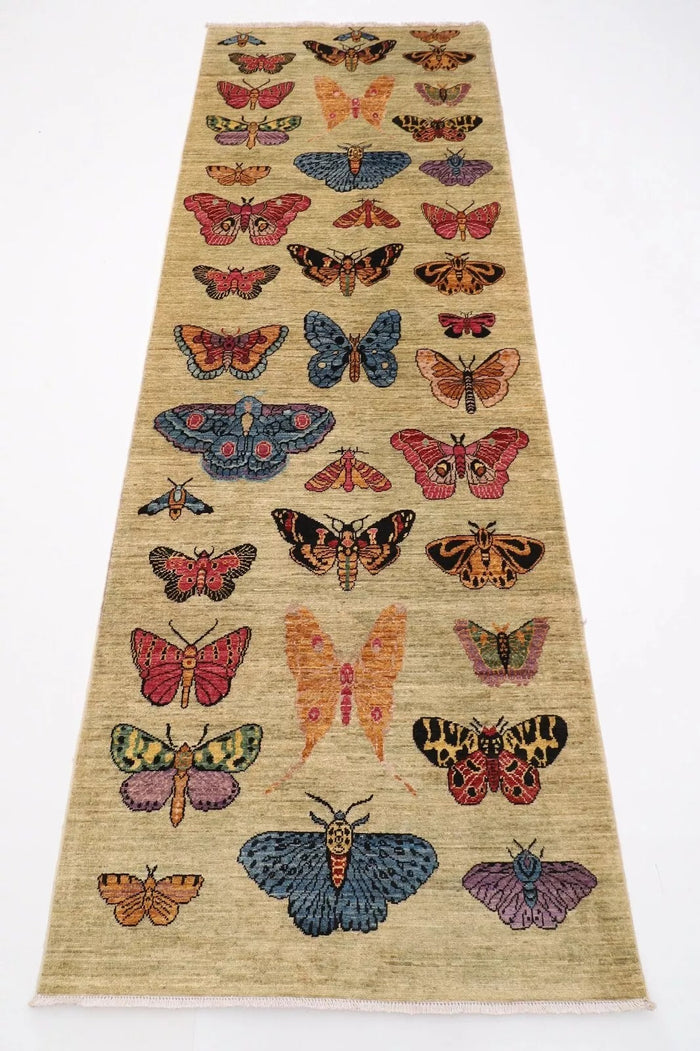 104 x 297 cm | Butterflies Afghan Tribal Hand Knotted Wool Runner