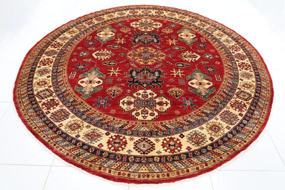 304 x 312 cm | Kazak Afghan Tribal Hand Knotted Wool Round Carpet