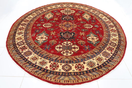 304 x 312 cm | Kazak Afghan Tribal Hand Knotted Wool Round Carpet