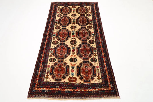 113 x 204 cm | Baluch Afghan Tribal Hand Knotted Veg Dye Wool carpet