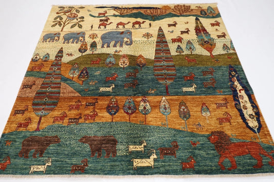 196 x 195 cm | Animal Afghan Tribal Hand Knotted Wool Carpet