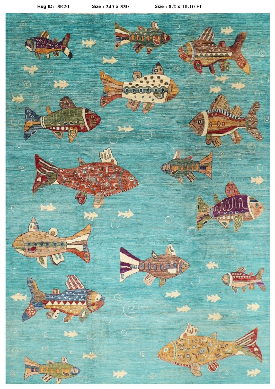 248 x 330 cm | Fish Party Afghan Tribal Hand Knotted Carpet