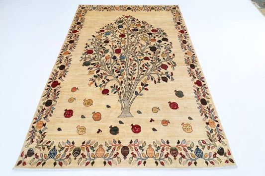 180 x 250 cm | Beige Afghan Tribal Hand Knotted Veg Dye Wool Carpet
