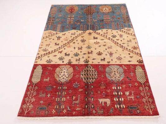 143 x 195 cm | Landscape Afghan Tribal Hand Knotted Veg Dye Wool carpet