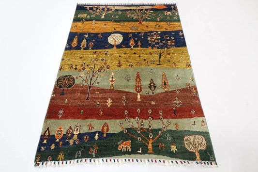 118 x 172 cm | Landscape Afghan Tribal Hand Knotted Veg Dye Wool carpet