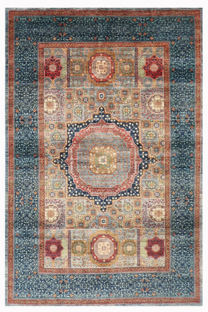 188 x 271 cm |  Mamluk Blue Afghan Tribal Hand Knotted Veg Dye Wool carpet
