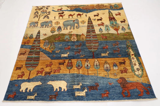 195 x 195 cm | Animal Afghan Tribal Hand Knotted Wool Carpet