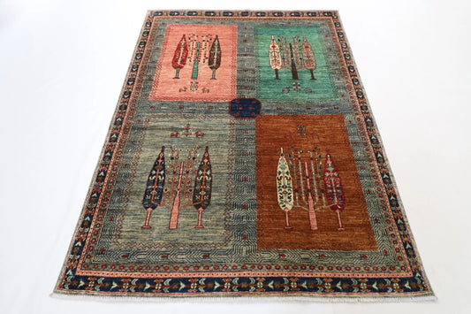 149 x 201 cm | Trees Afghan Tribal Hand Knotted Veg Dye Wool carpet