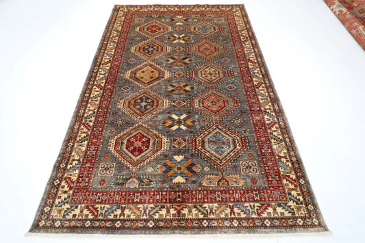 181 x 271 cm |  Kazak Gray Afghan Tribal Hand Knotted Veg Dye Wool carpet