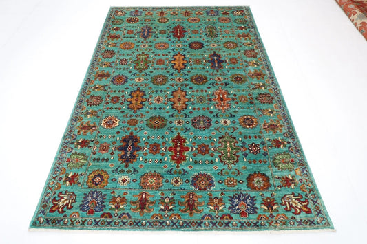 172 x 241 cm | Turquoise Afghan Tribal Hand Knotted Veg Dye Wool Carpet