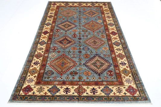 168 x 248 cm | Kazak Afghan Tribal Hand Knotted Veg Dye Wool Carpet