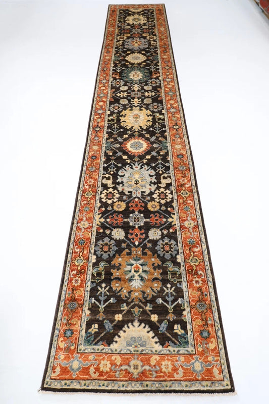 81 x 441 cm | Brown Afghan Tribal Hand Knotted Wool Runner