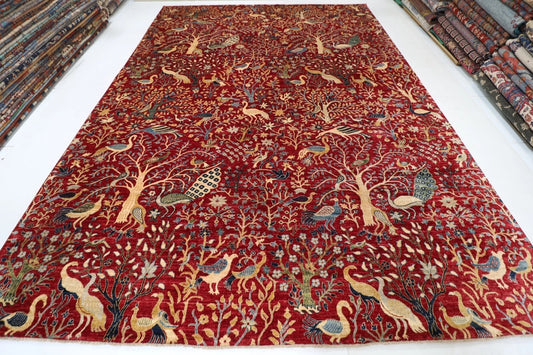 303 x 419 cm | Birds Red Afghan Tribal Hand Knotted Carpet