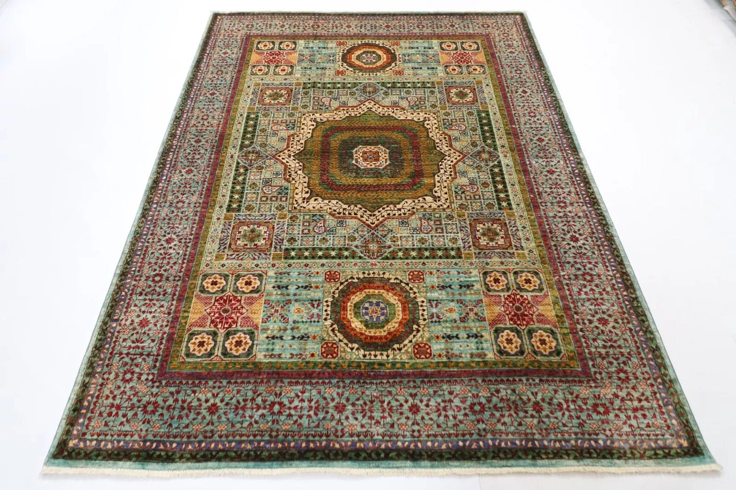 175 x 228 cm | Mamluk Afghan Tribal Hand Knotted Veg Dye Wool Carpet