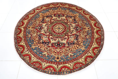 189 x 189 cm | Kazak Afghan Tribal Hand Knotted Wool Round Carpet