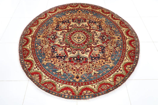 189 x 189 cm | Kazak Afghan Tribal Hand Knotted Wool Round Carpet