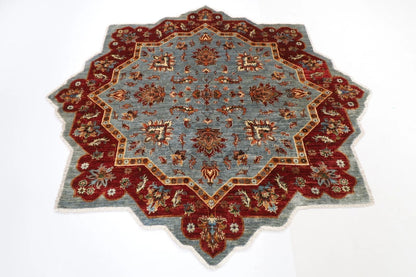 205 x 200 cm | Oriental Afghan Tribal Hand Knotted Wool Round Carpet