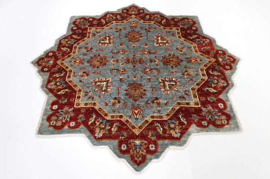 205 x 200 cm | Oriental Afghan Tribal Hand Knotted Wool Round Carpet