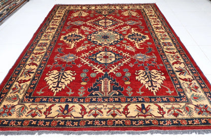 221 x 293 cm | Kazak Afghan Tribal Hand Knotted Carpet