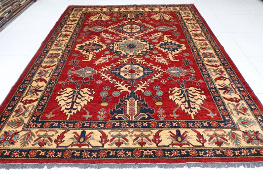 221 x 293 cm | Kazak Afghan Tribal Hand Knotted Carpet