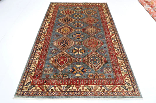 189 x 270 cm |  Kazak Blue Afghan Tribal Hand Knotted Veg Dye Wool carpet