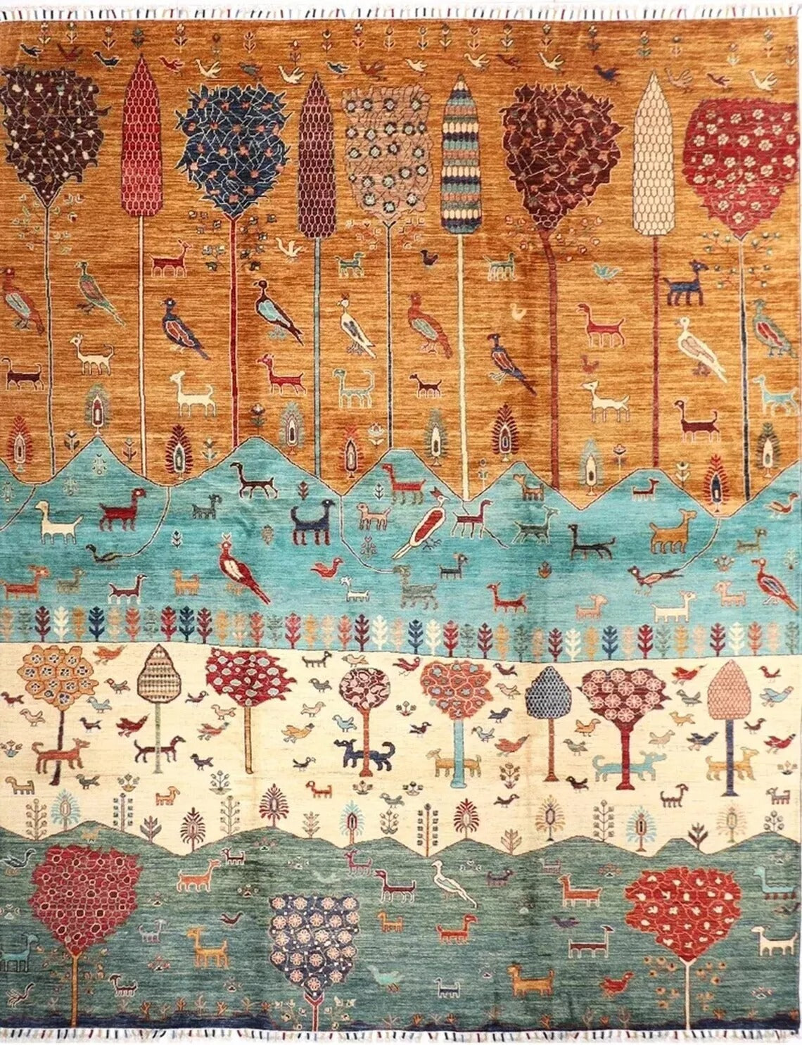 257 x 304 cm | Landscape Afghan Tribal Hand Knotted Carpet