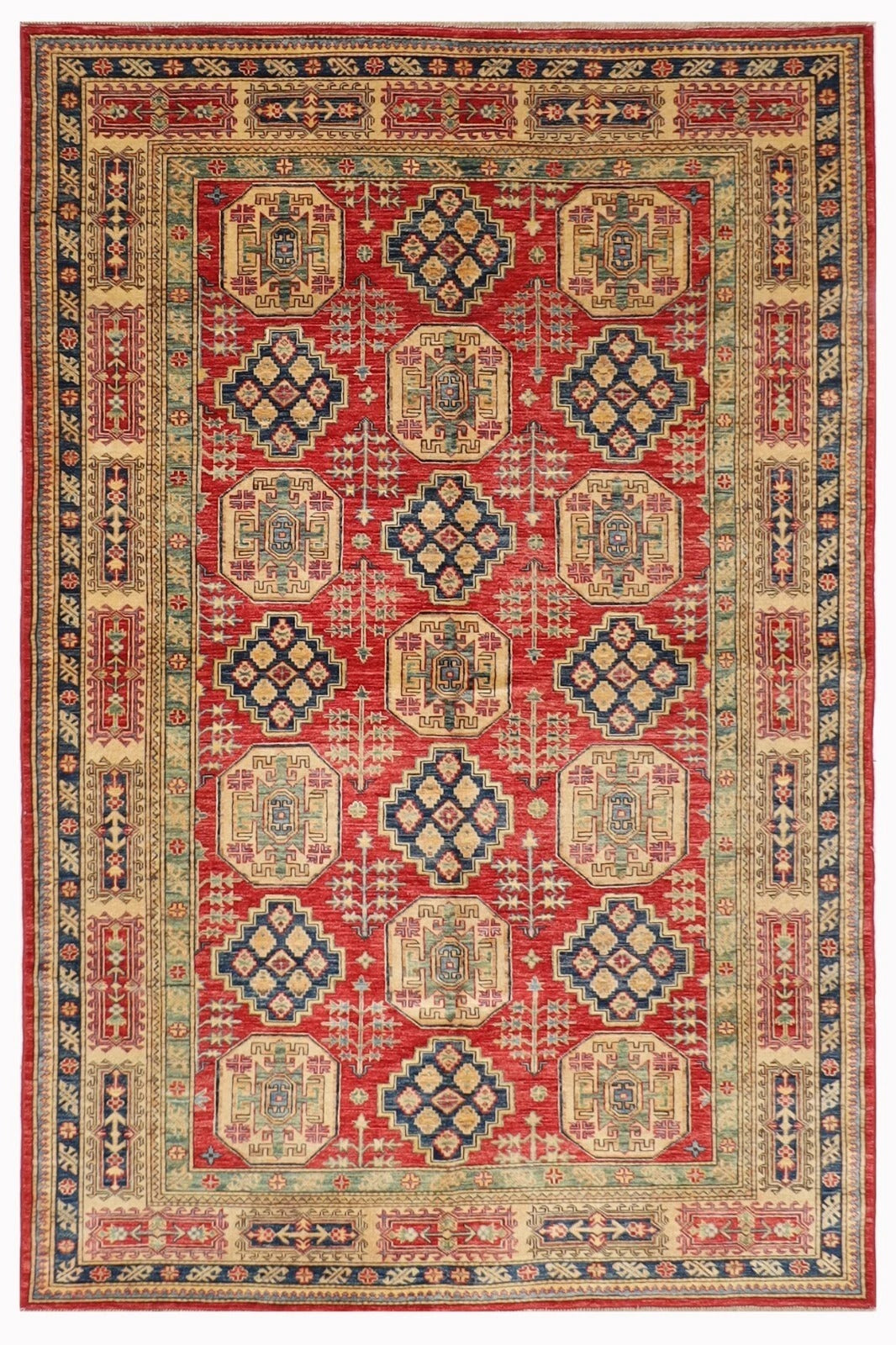 172 x 253 cm | Kazak Afghan Tribal Hand Knotted Veg Dye Wool Carpet