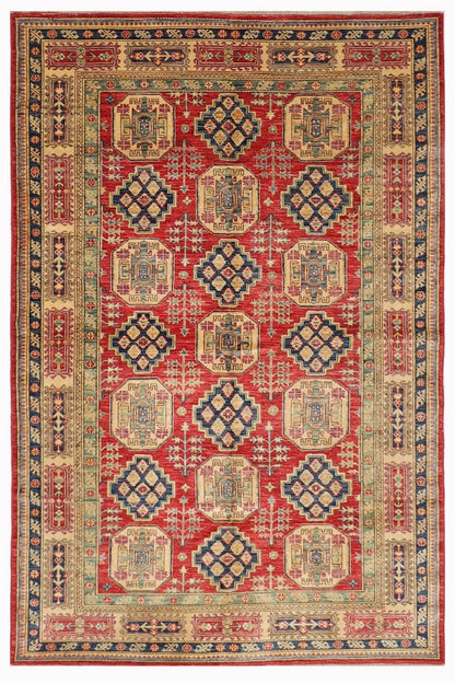 172 x 253 cm | Kazak Afghan Tribal Hand Knotted Veg Dye Wool Carpet