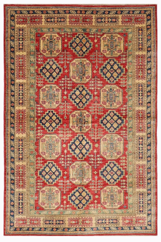 172 x 253 cm | Kazak Afghan Tribal Hand Knotted Veg Dye Wool Carpet