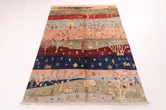 149 x 200 cm | Landscape Afghan Tribal Hand Knotted Veg Dye Wool Carpet