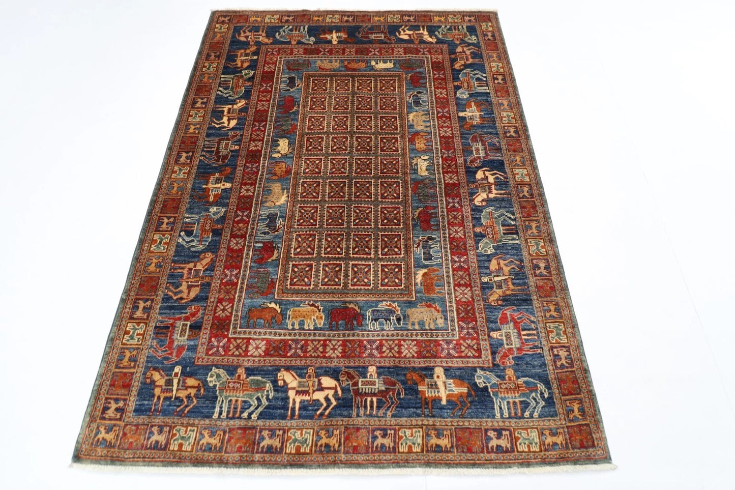 152 x 207 cm | Pazyryk Afghan Tribal Hand Knotted Veg Dye Wool carpet