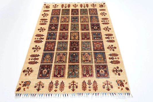 123 x 174 cm | Bakhtiari Afghan Tribal Hand Knotted Veg Dye Wool carpet