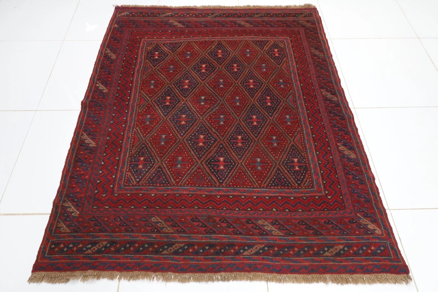 153 x 182 cm | Accent Afghan Tribal Hand Knotted Veg Dye Wool Carpet