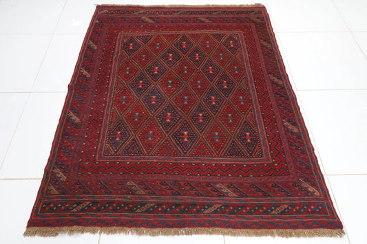 153 x 182 cm | Accent Afghan Tribal Hand Knotted Veg Dye Wool Carpet