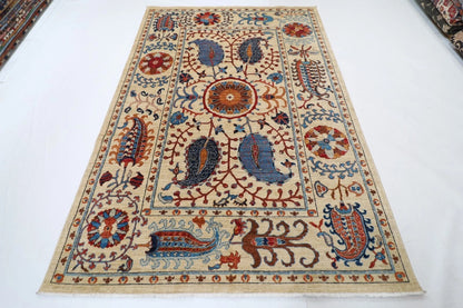 184 x 268 cm |  Suzani Beige Afghan Tribal Hand Knotted Veg Dye Wool carpet