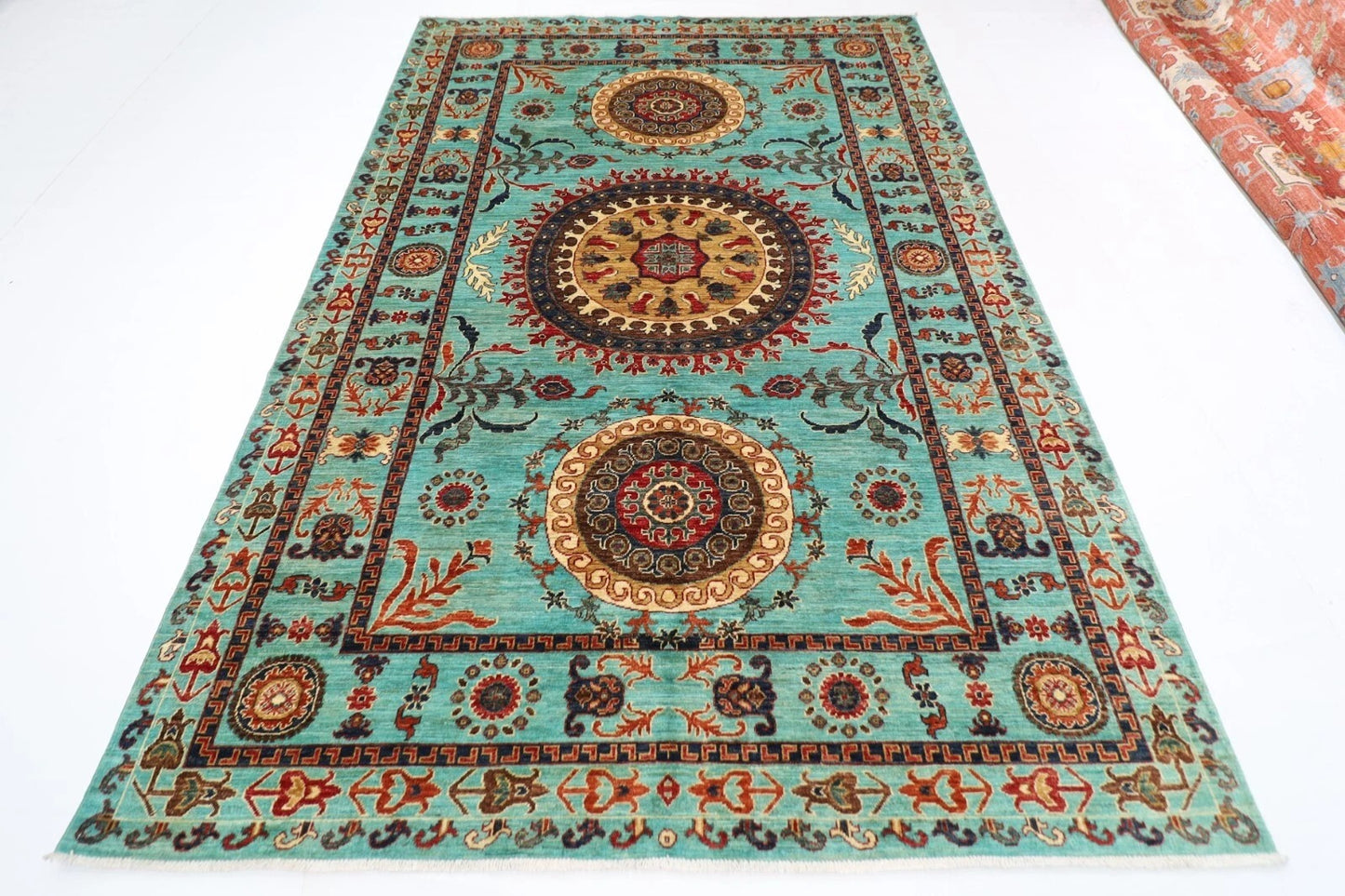 200 x 294 cm | Suzani Turquoise Afghan Tribal Hand Knotted Carpet