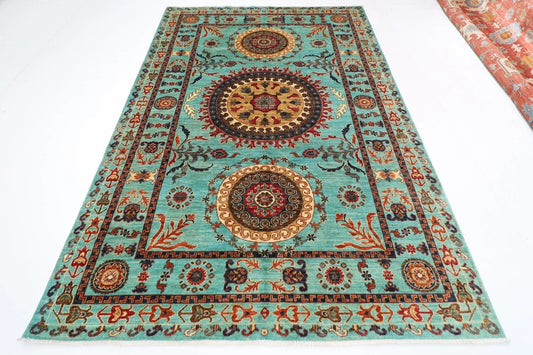 200 x 294 cm | Suzani Turquoise Afghan Tribal Hand Knotted Carpet