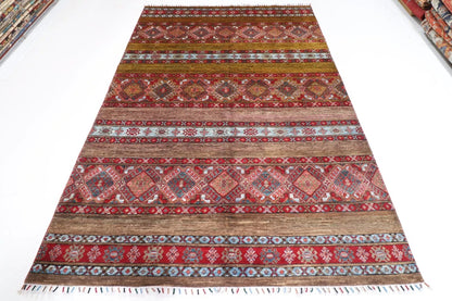 198 x 290 cm | Striped Afghan Tribal Hand Knotted Carpet